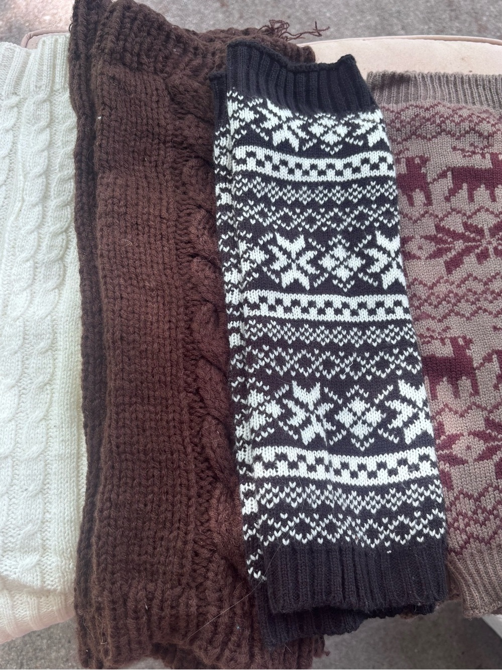4 Pair Knit Leg Warmers Bundle Cable Knit Fair Isle Winter